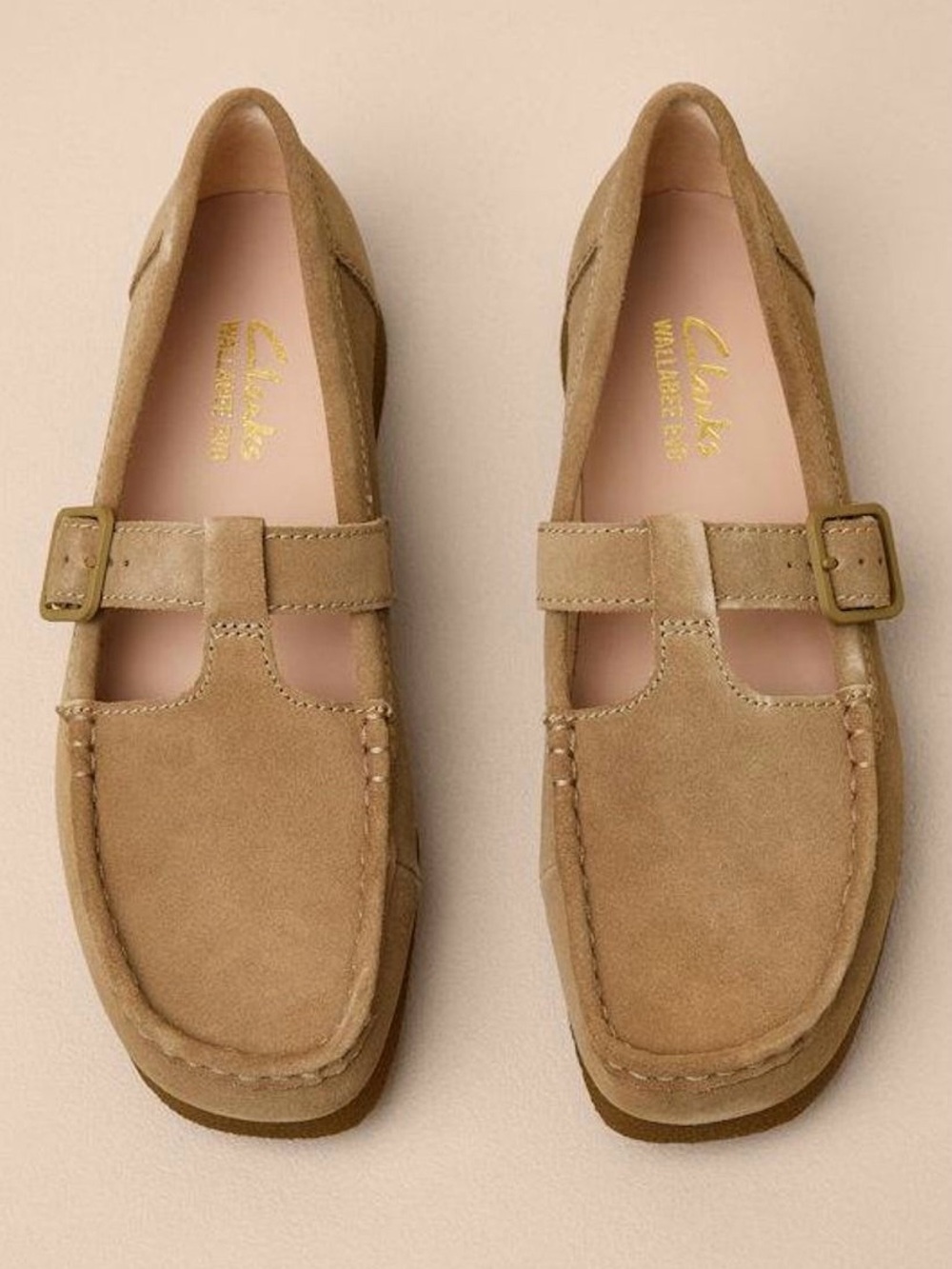 Clarks Wallabee Evo T-Bar Suede Moccasins Beige Women’s Size 9 NWOB